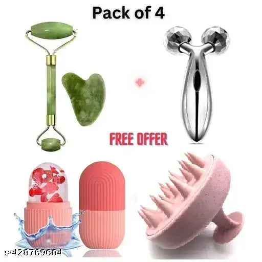 3D Manual Roller Face Body Massager with Face Stone Roller Massager with ice roller for face, Ice Face Roller Silicone Facial Cube, ice cube massager Face, Jade Roller and 3D Massager Roller Set Facial Combo Face and Body Massage